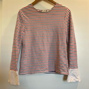 French style striped long sleeve blouse